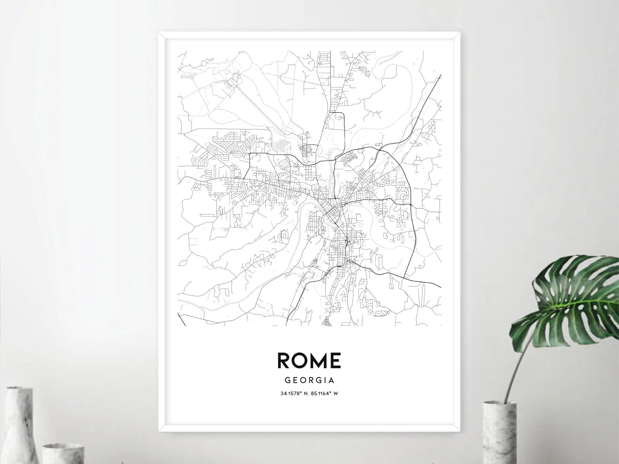 Rome Map Print Rome Map Poster Wall Art Ga City Map Georgia - Etsy