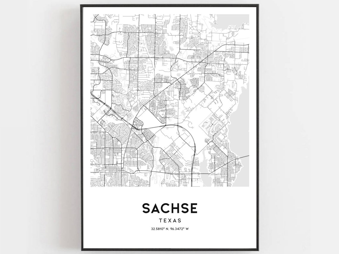 Sachse Map Print Sachse Map Poster Wall Art Tx City Map Etsy