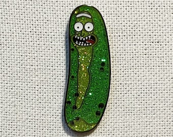 Glitter Pickle Rick Metall Emaille Pin Anstecker Gurke