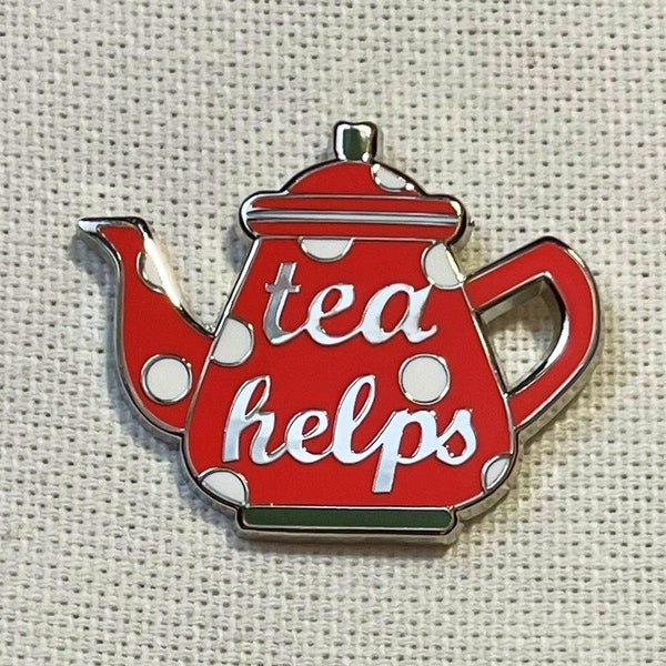 Tea Helps Metall Emaille Pin Anstecker Abzeichen Anstecknadel Tee Kanne Polka Dots
