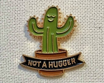 Not A Hugger Metall Emaille Anstecker Humor Kaktus Blumentopf Smiley