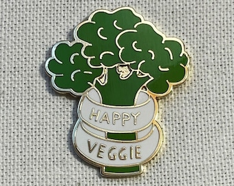 Happy Veggie Broccoli Metall Emaille Pin Anstecker Abzeichen Brosche