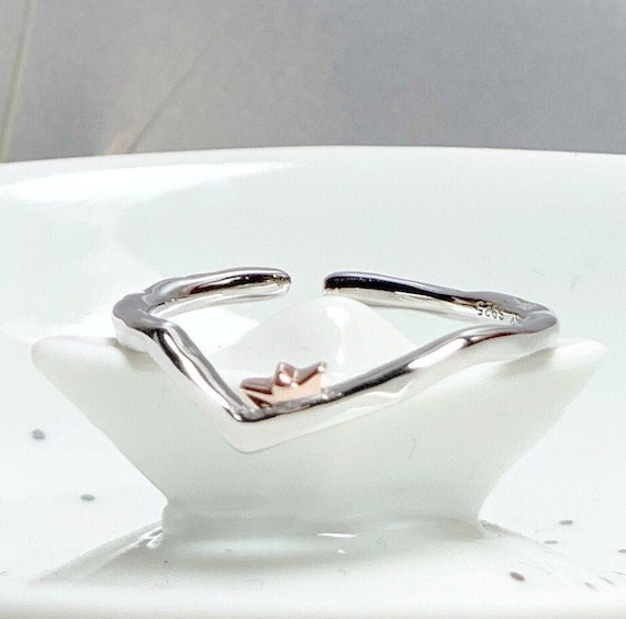 Ring Welle Miniatur Papierboot 925 Sterling Silber Origami Boot Größenverstellbar Maritim Zierlich Minimalistisch