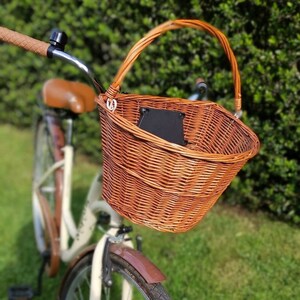 Brown D Shape BICYCLE Front WICKER Pannier BASKET with quick release bracket  and Handle Electra Cruiser Retro Bike