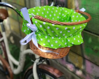 Lime Green Polka Dot Bike Basket Liner/Insert Electra Cruiser Retro Bicycle