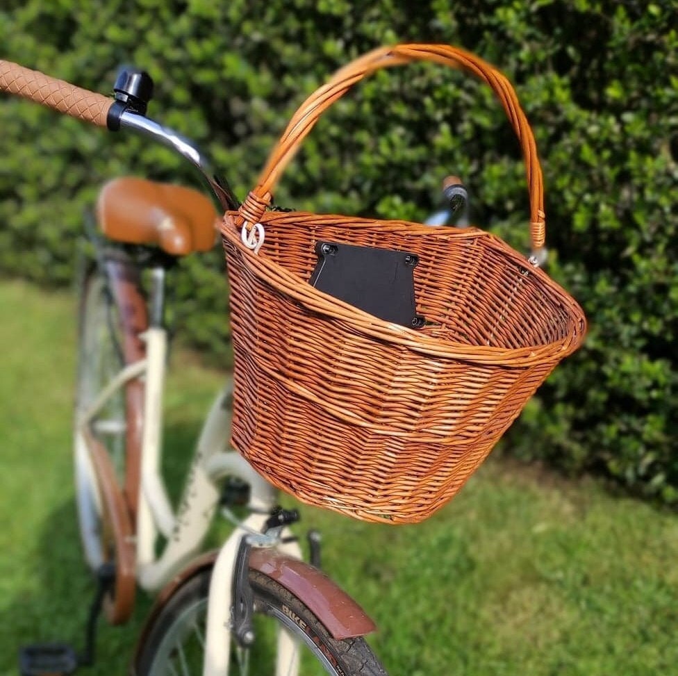 Brown D Shape BICYCLE Front WICKER Pannier BASKET with quick release  bracket and Handle Electra Cruiser Retro Bike