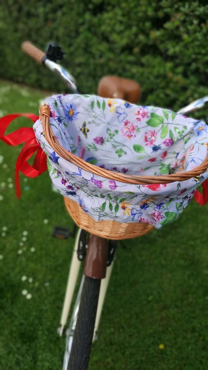 Wild Flowers on Grey Front Wicker Bike Basket Liner Insert Etsy