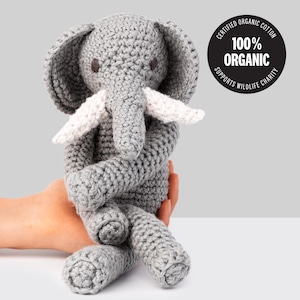 100% Organic Cotton Elephant - Amigurumi Stuffed Animal Polyester Free