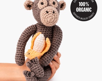 100% Organic Cotton Monkey - Chimpanzee Amigurumi Stuffed Animal