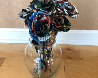 Half Dozen Custom Paper Roses made from Comic Books - Your Favorite Superhero or Comic Character!