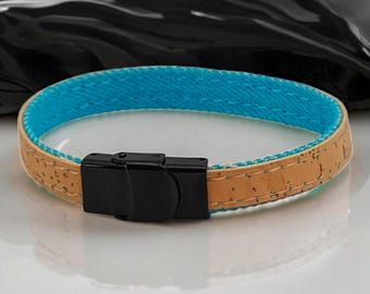 Minimalist Cork Bracelet, Stainless Steel Clasp, Vegan Unisex Jewelry