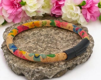 Vegan Bracelet Natural Cork With Flowers
