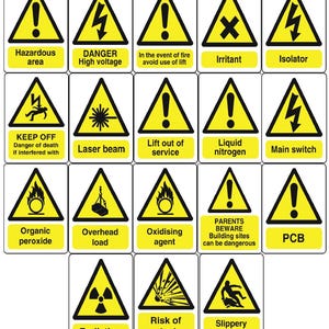 WARN246-276 Waarschuwingslabels voor gevaar Gezondheids- en veiligheidswaarschuwingssticker Latex bedrukt Verschillende ontwerpen en maten beschikbaar om uit te kiezen