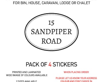 HS02 Vinyl Wheelie Bin House Caravan Lodge Stickers x4 Numbers Road Street Name