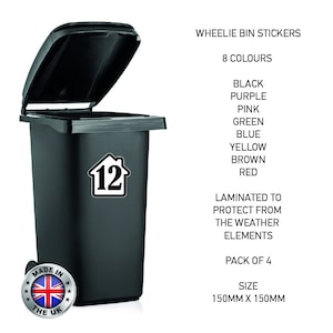 BIN02 Wheelie Bin x4 Number Rubbish Garbage Custom Stickers 150mm x 150m
