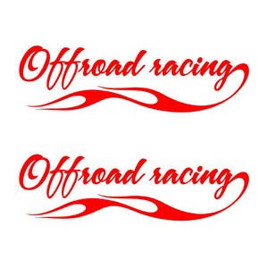 May include: Two red decals with the text "Offroad Racing" in a stylized font. The text is surrounded by a flame design.