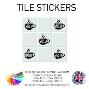 VTS10-18 Coffee Cups mugs beans Vinyl Wall Tile Stickers Tiles Decals Kitchen Home Decor Various Sizes and colours to choose from