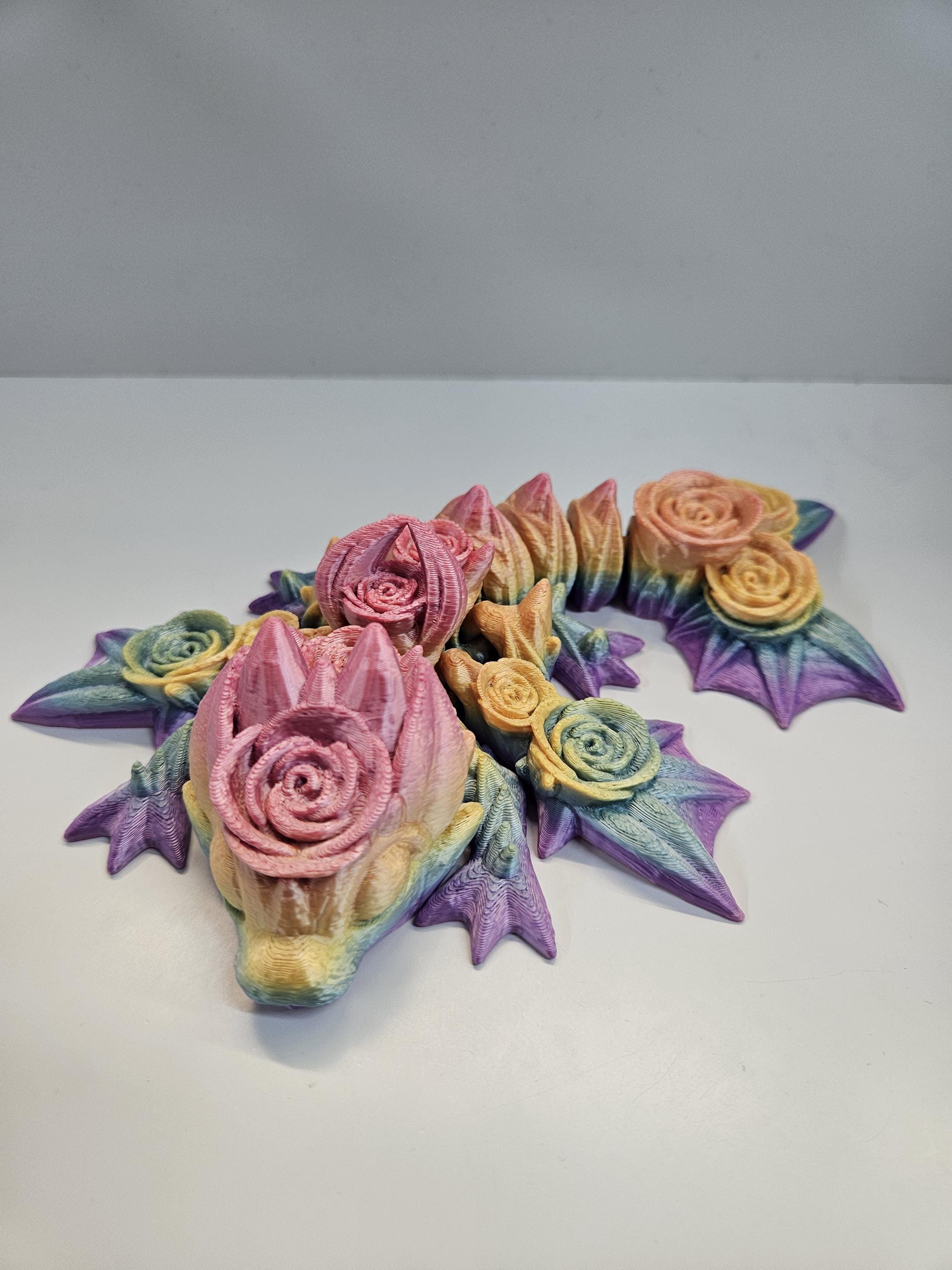 N3D45 Articulated Small Rose Dragon Figurines, Desk Decor, Child