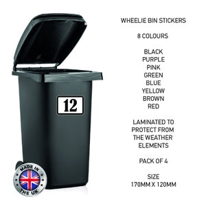 BIN05 Wheelie Bin x4 Number Rubbish Garbage Custom Stickers 170mm x 120m