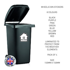 BIN01 Wheelie Bin x4 Custom Number and Street Name Stickers 150mm x 150m