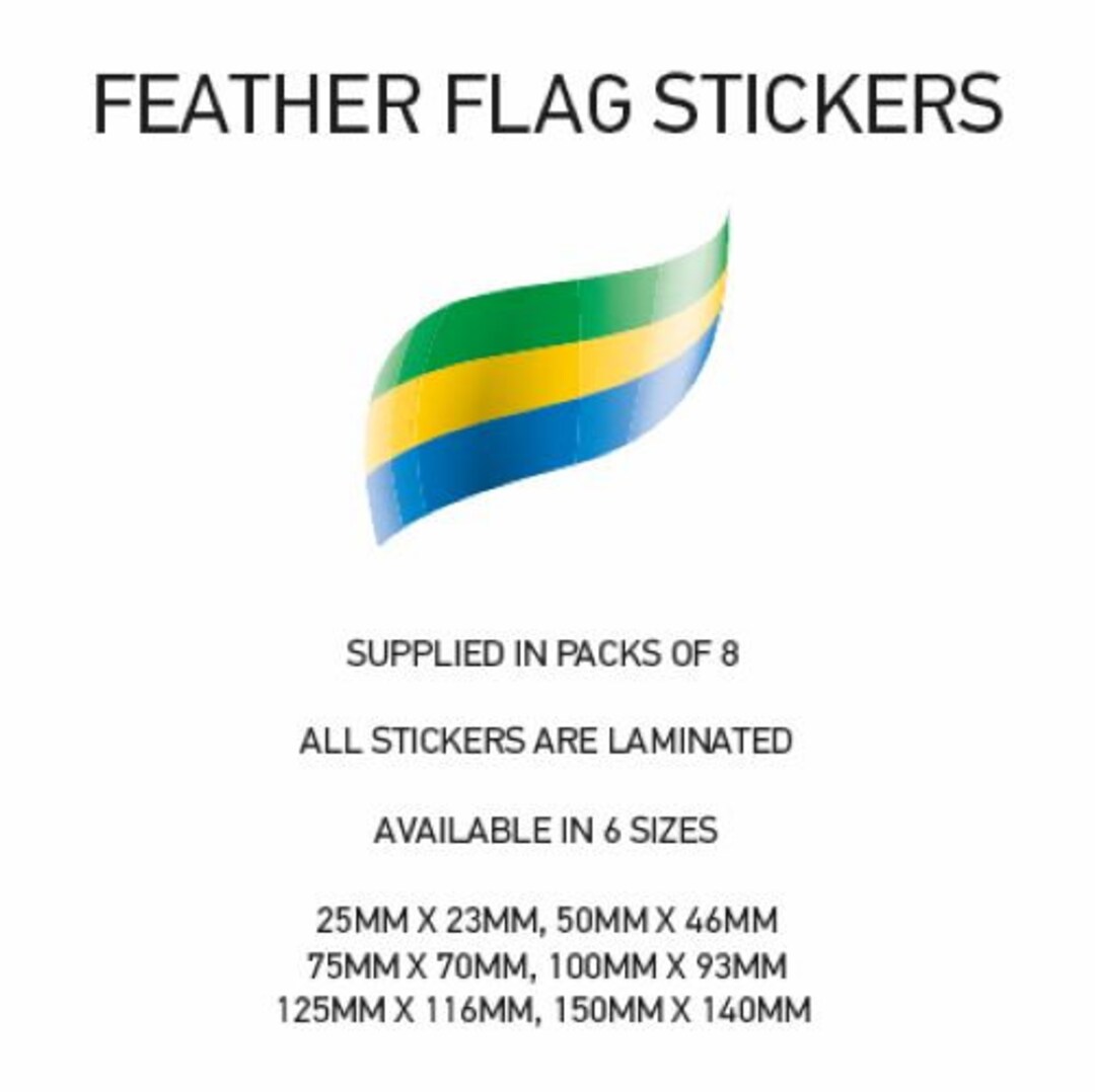 FF059 Glänzende Vinyl Sticker GABON Feder Flagge x8 Aufkleber ...