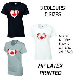 LT05 Kanada Herz Damen Baumwolle T-Shirt 3 Farben 5 Größen erhältlich Bedruckt