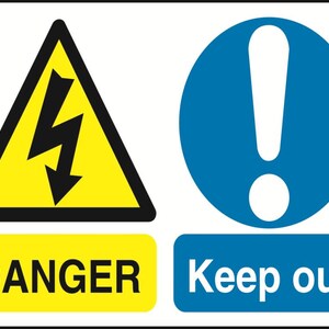 MULTI023-32 Multiple Warning Mandatory Health And Safety Warning Sticker Latex Printed varoius designs and sizes available