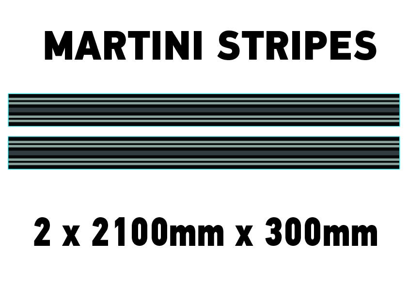 Autocollant Mural Martini Racing Monochrome - Bandes Rayées 2.1m - Laminé - Décoration Motorsport