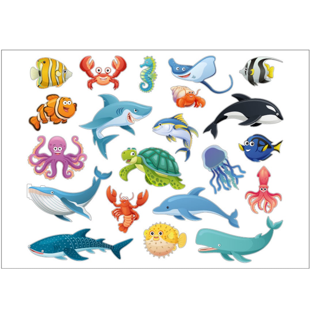 PS0006 Sea Animals Stickers Sheet Decals Animals Wall Self Etsy