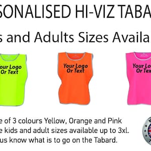 Custom Hi-Viz Tabard Personalised printed high vis safety vest waistcoat all ages
