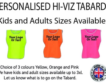 Custom Hi-Viz Tabard Personalised printed high vis safety vest waistcoat all ages