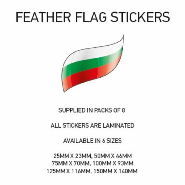 FF027 Glossy Vinyl Stickers BULGARIA Feather Flag x8 Sticker Bike Helmet