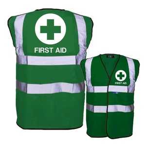Custom First Aid Printed Green Hi Viz Safety Vest - High Vis Waistcoat Paramedic Medic NEO00956
