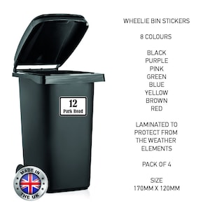 BIN03 Wheelie Bin x4 Custom Number and Street Name Stickers 170mm x 120m