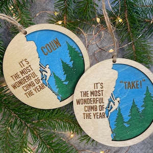 Ornamento personalizzato per arrampicata su roccia, ornamento per albero di Natale con disegno dipinto, regalo personalizzato con il tuo nome o una frase incisa
