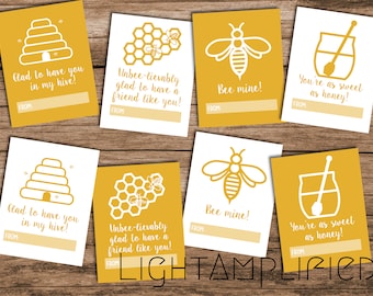 Printable Honeybee Valentine's Day Cards - Modern Valentine Cards - Honey Stick Bee Mine - Honey Valentines - Beehive Honeycomb Bee