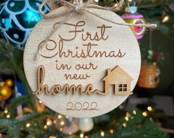 First Home Christmas Ornament, 1st Christmas in our new home or home sweet home personalized ornament with colorful 3 dimensional accent