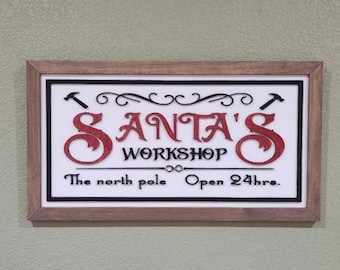 Rustic Wood Santa's Workshop Sign for Christmas Home Decor