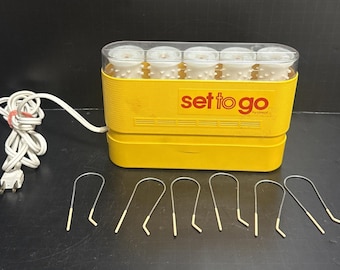 Preowned Clairol Set to Go Electric Hot Rollers Travel Hair Curlers Clips Yellow Vintage