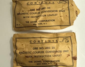 Kit de conversión de acoplador magnético Lionel #480-25 usado, lote de 2, fabricado en EE. UU.