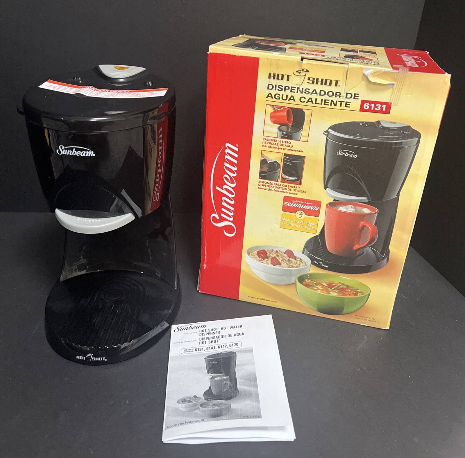 Sunbeam Hot Shot Hot Water Dispenser Black 6131 Tested Coffee Tea Cocoa Box  