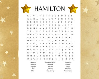 Hamilton Word Search, Printable Birthday Party Game (PDF, PNG, JPEG)