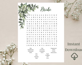 Bride Eucalyptus Themed Word Search, Word Search Game, Bridal Shower Game, Instant Download Printable Party Game