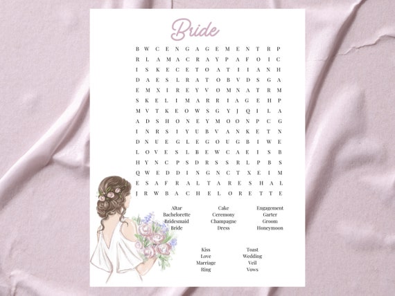 Bride Word Search Bride With Flowers Word Search Bridal - Etsy