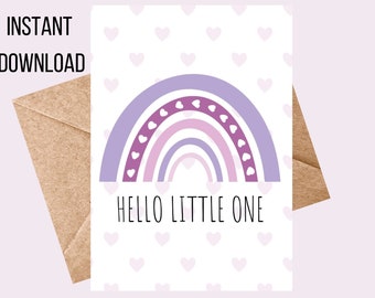 Hello Little One Purple Rainbow Printable Card, Baby Shower Card, Rainbow Baby Greeting Card