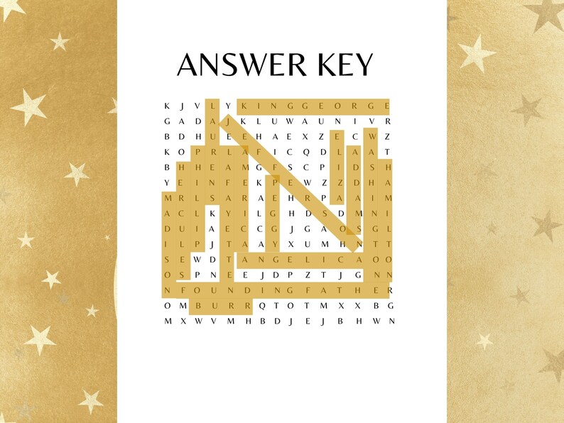 May include: A black and white word search puzzle with the title "ANSWER KEY". The puzzle features words related to royalty, history, and the British monarchy.