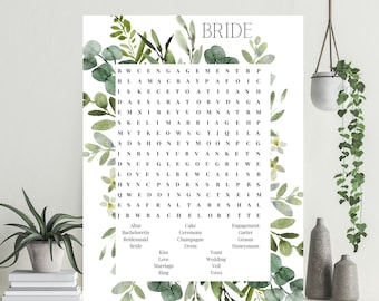 Greenery Bride Word Search, Bridal Shower Game, Bridal Shower Ideas