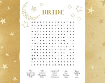 Stars and Moon Bridal Shower Word Search, Bridal Shower Game, Bridal Shower Ideas