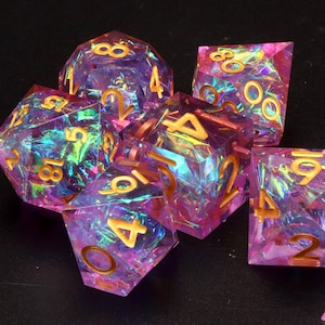 Pink Candy, Resin Dice Set of 7, DnD dice, Pink Dice, dungeons and dragons, d&d rpg dice, Dice Set for Dungeons and Dragons, Sharp Edge