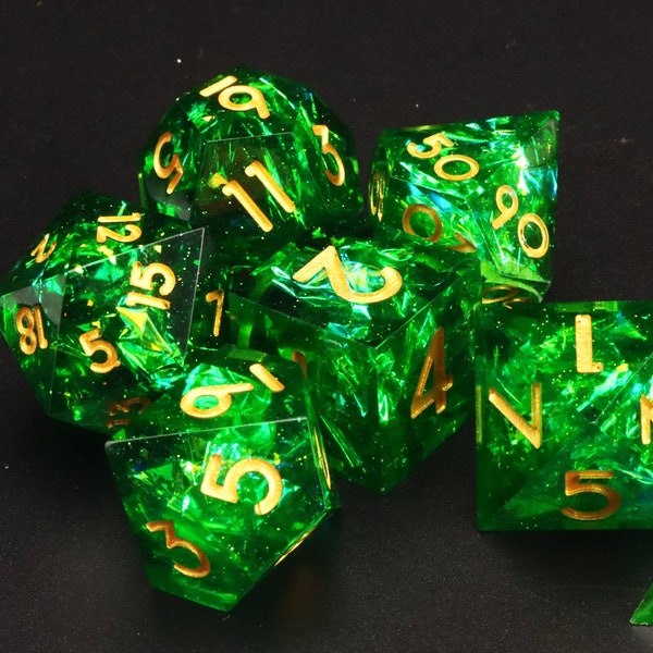 Green Light, DnD Resin Dice, Sharp Edge DnD dice set, dungeons and dragons, d&d rpg dice, Dice Set for D and D, Dice Gifts, Green Dice